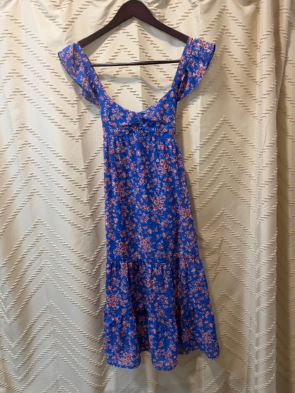 Berthie Paris Blue Floral Ruffle Tiered Midi Dress - Picture 2 of 14